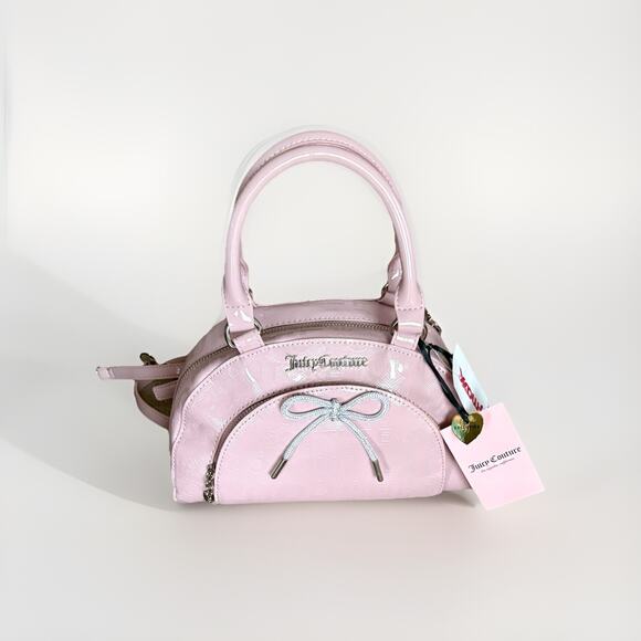 JUICY COUTURE PINK Convertible SATCHEL BOWLER XBODY Rhinestone Silver BOWS Y2K - Picture 3 of 16